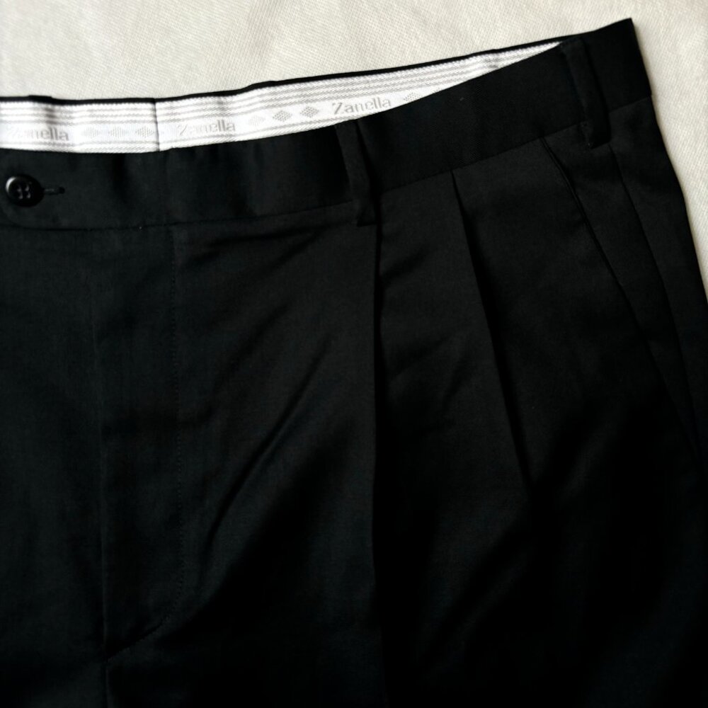 Zanella $495 Men's Dress Pants 40x31.5 Black Wool Pleated Made in Italy MINT!